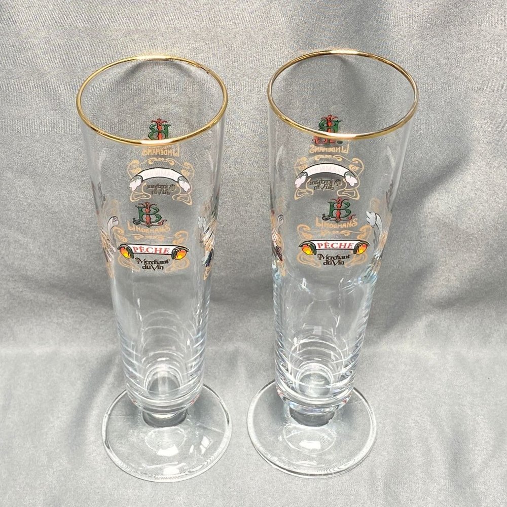 Lindeman's Beer Fluted Glass Gold Rim Set of 2 Cassis, Peche, Kriek, Framboise - Picture 8 of 9